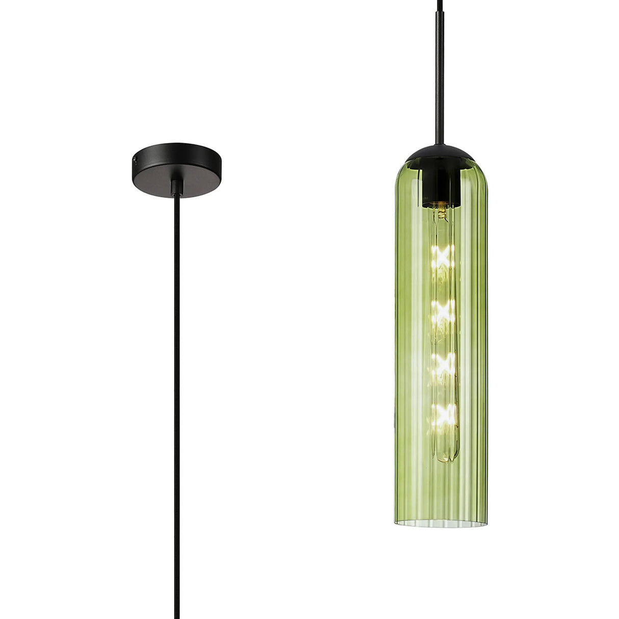Samed Single Pendant, 1 Light Adjustable E27, Satin Black / Green