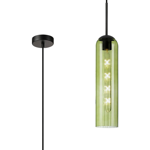 Samed Single Pendant, 1 Light Adjustable E27, Satin Black / Green