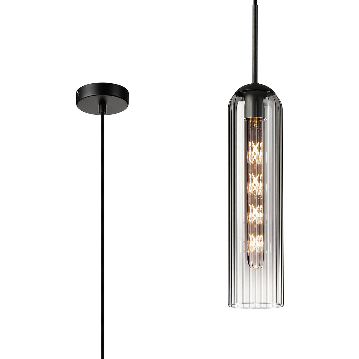 Samed Single Pendant, 1 Light Adjustable E27, Satin Black / Smoke Fade
