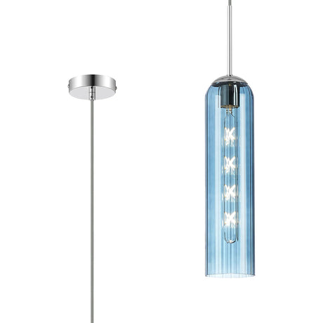 Samed Single Pendant, 1 Light Adjustable E27, Polished Nickel / Blue
