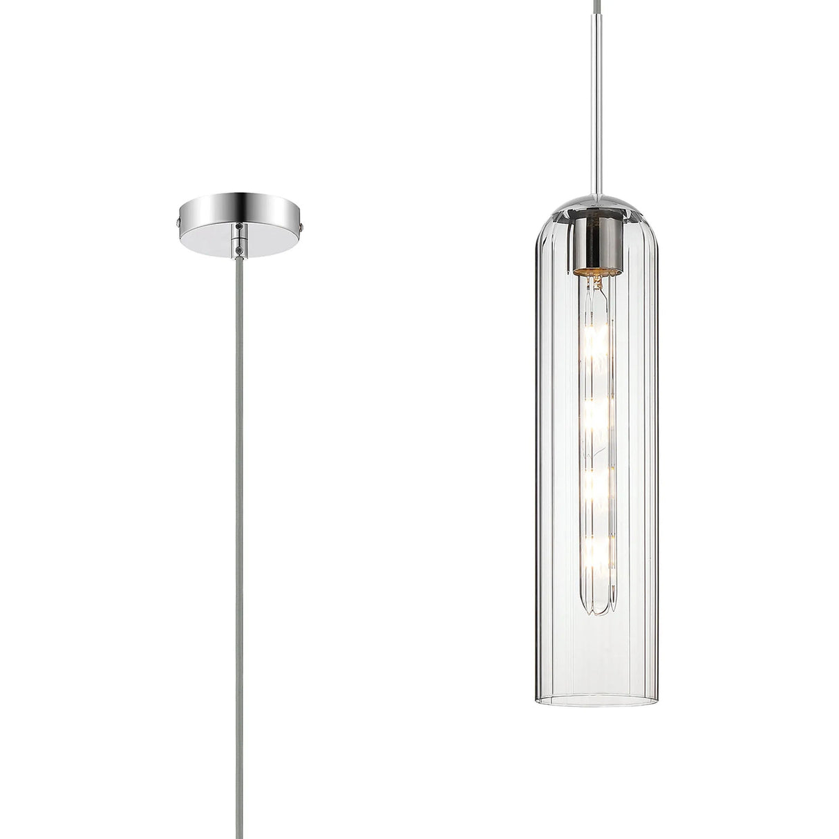 Samed Single Pendant, 1 Light Adjustable E27, Polished Nickel / Clear