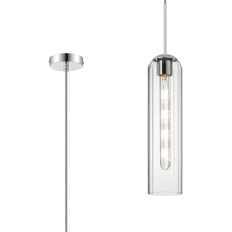 Samed Single Pendant, 1 Light Adjustable E27, Polished Nickel / Clear