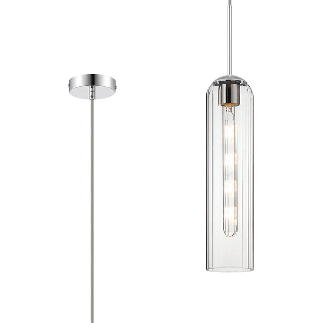 Samed Single Pendant, 1 Light Adjustable E27, Polished Nickel / Clear