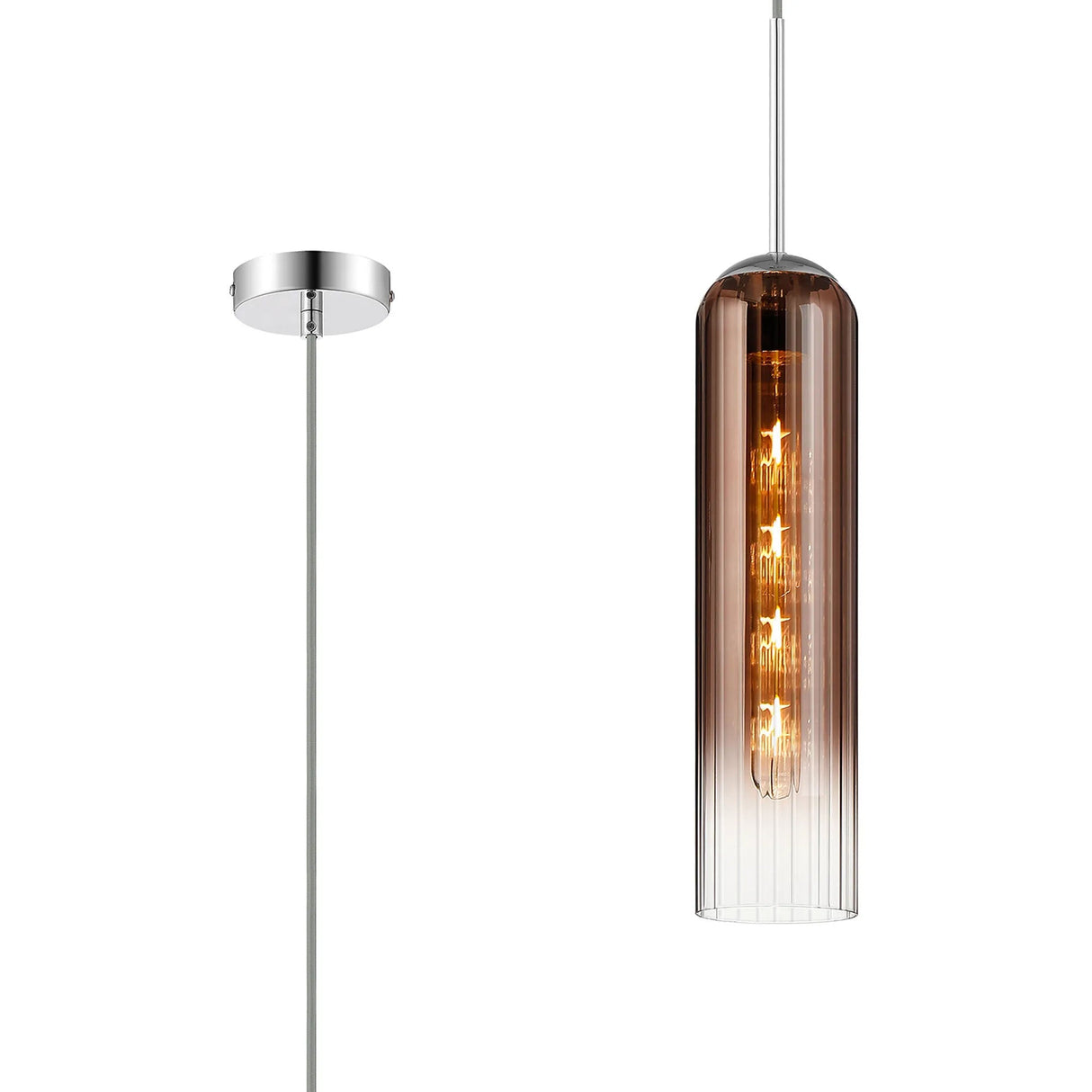 Samed Single Pendant, 1 Light Adjustable E27, Polished Nickel / Copper Fade
