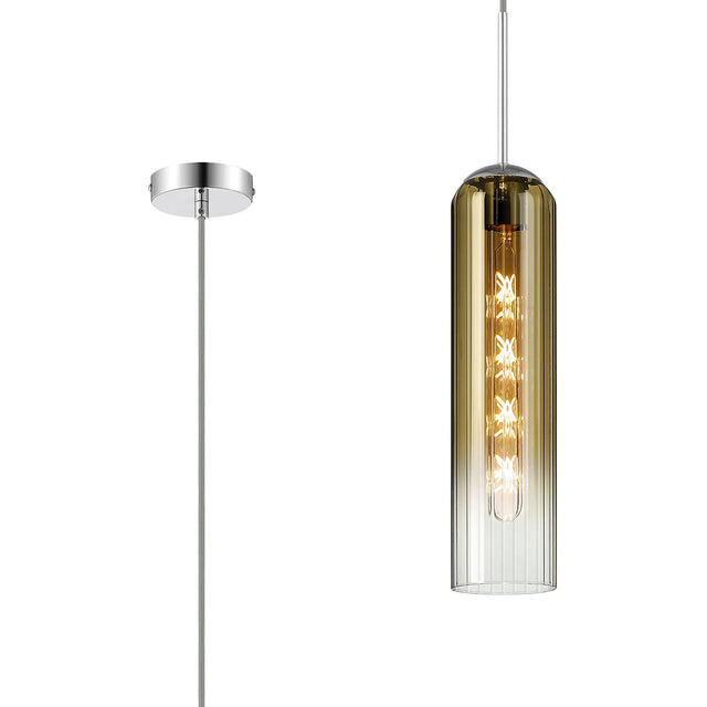 Samed Single Pendant, 1 Light Adjustable E27, Polished Nickel / Gold Fade