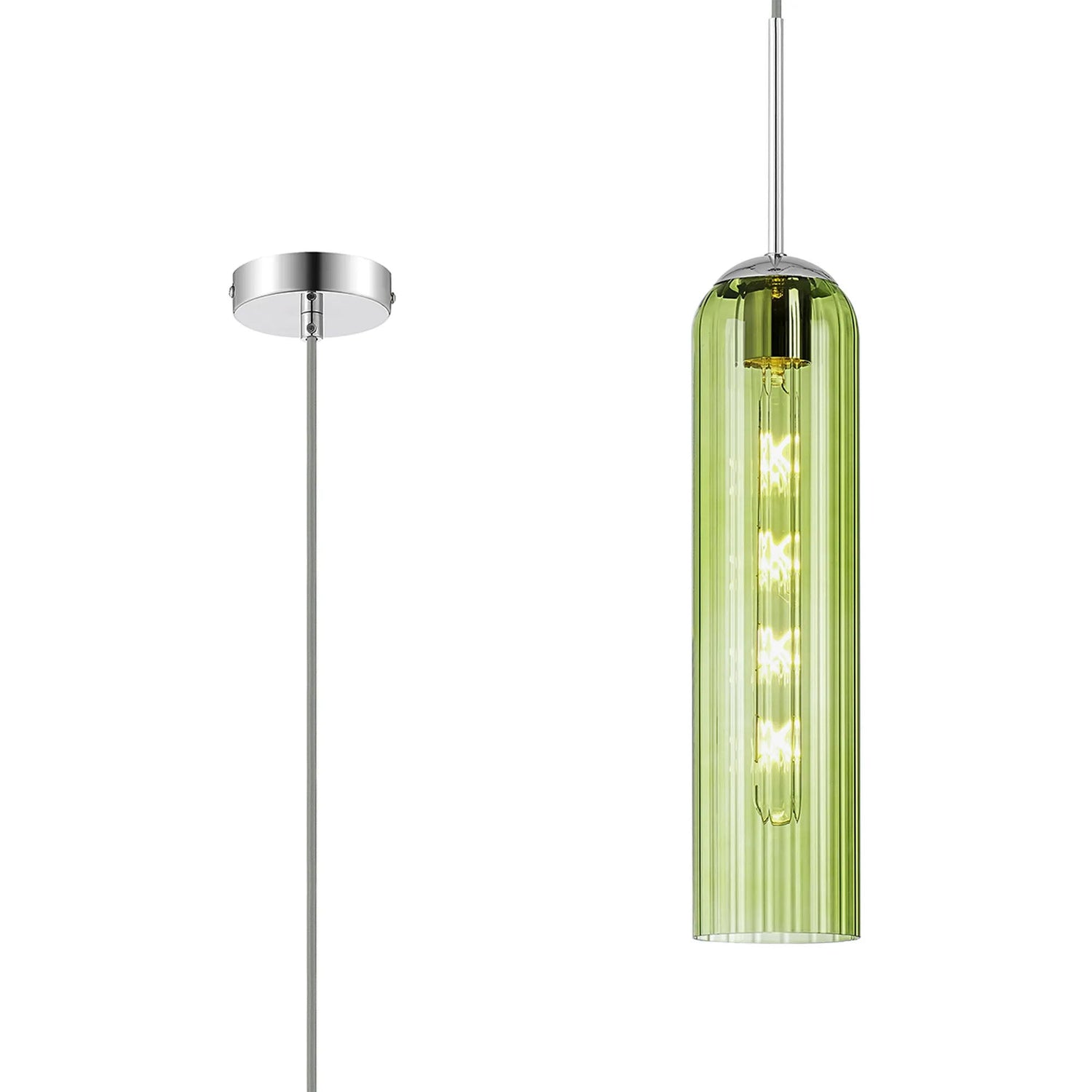 Samed Single Pendant, 1 Light Adjustable E27, Polished Nickel / Green