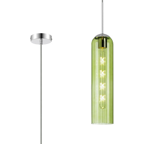 Samed Single Pendant, 1 Light Adjustable E27, Polished Nickel / Green