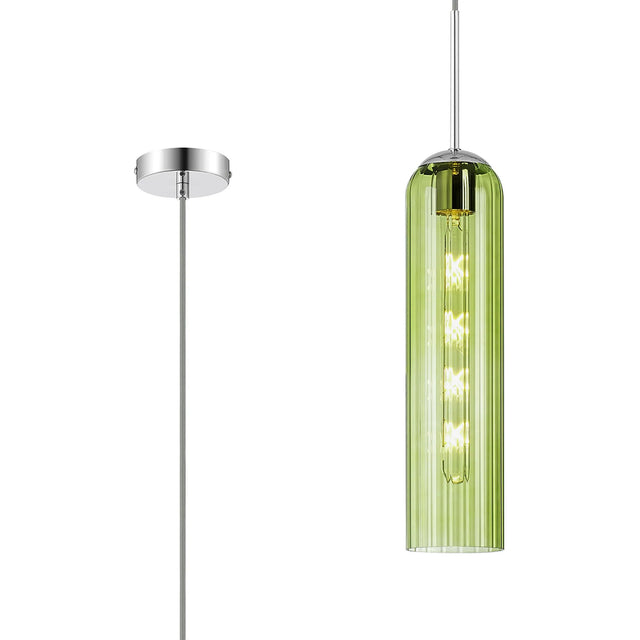 Samed Single Pendant, 1 Light Adjustable E27, Polished Nickel / Green