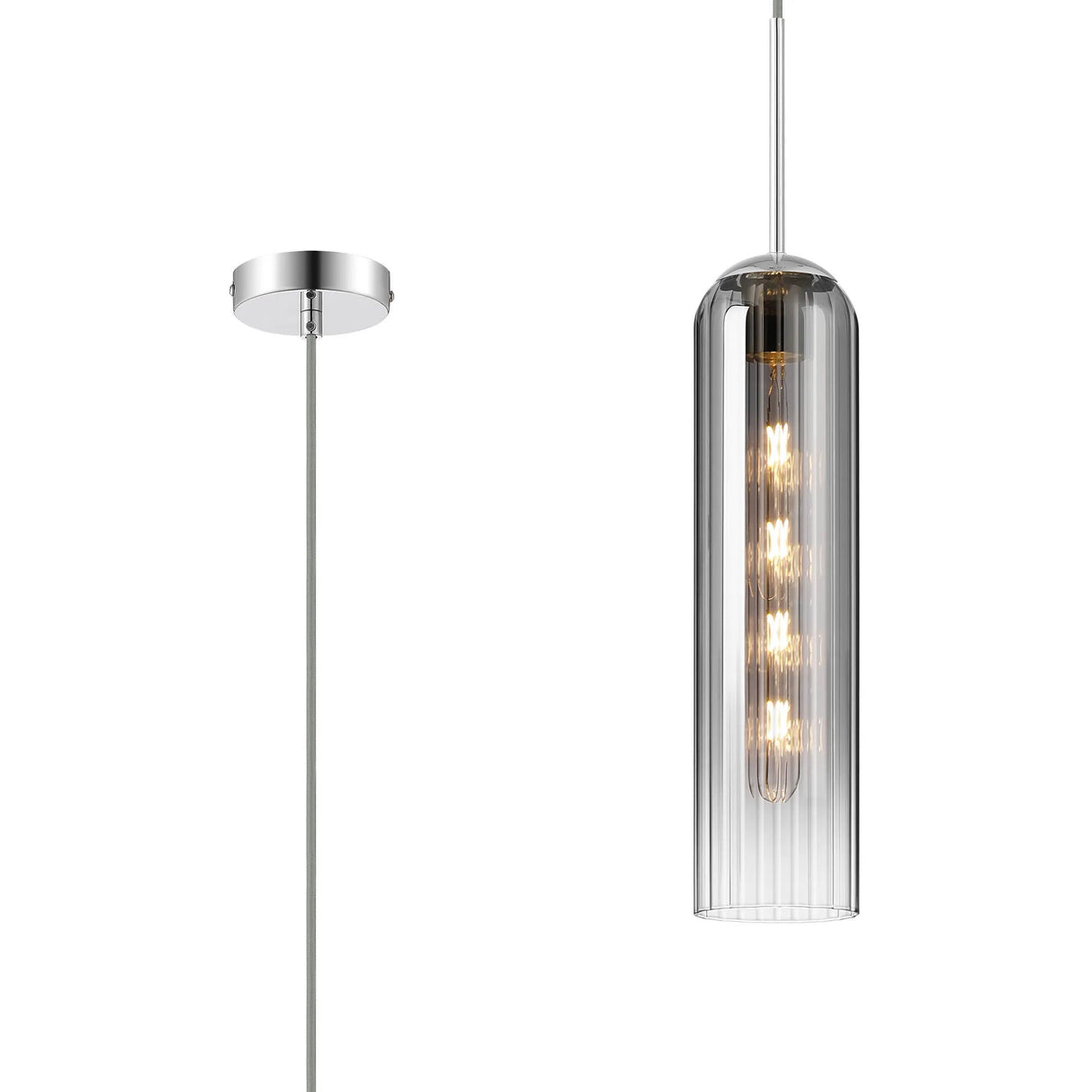 Samed Single Pendant, 1 Light Adjustable E27, Polished Nickel / Smoke Fade
