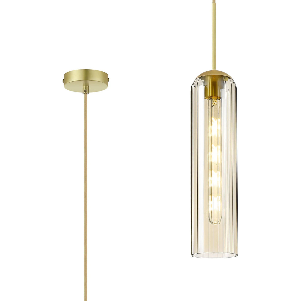 Samed Single Pendant, 1 Light Adjustable E27, Satin Gold / Cognac