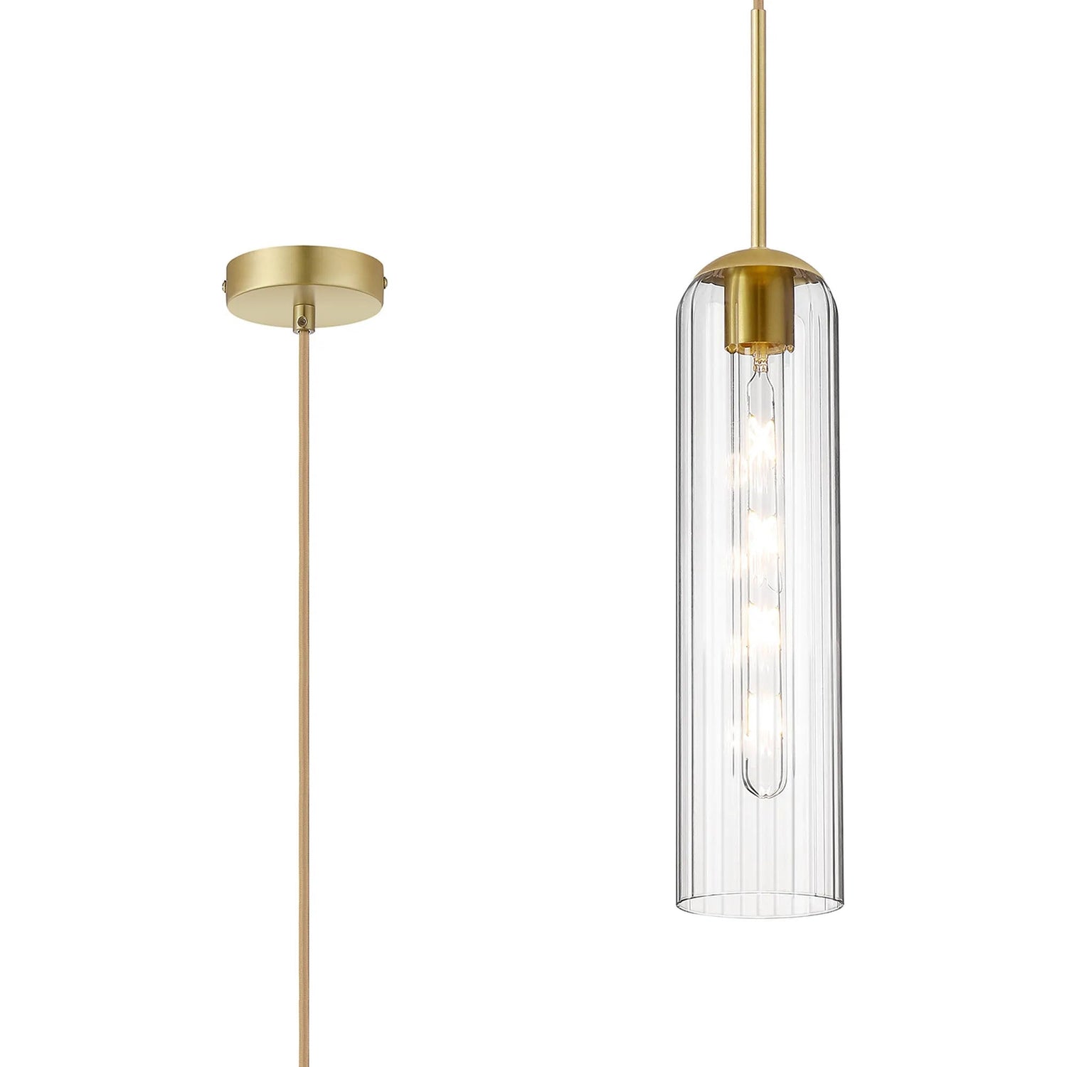 Samed Single Pendant, 1 Light Adjustable E27, Satin Gold / Clear