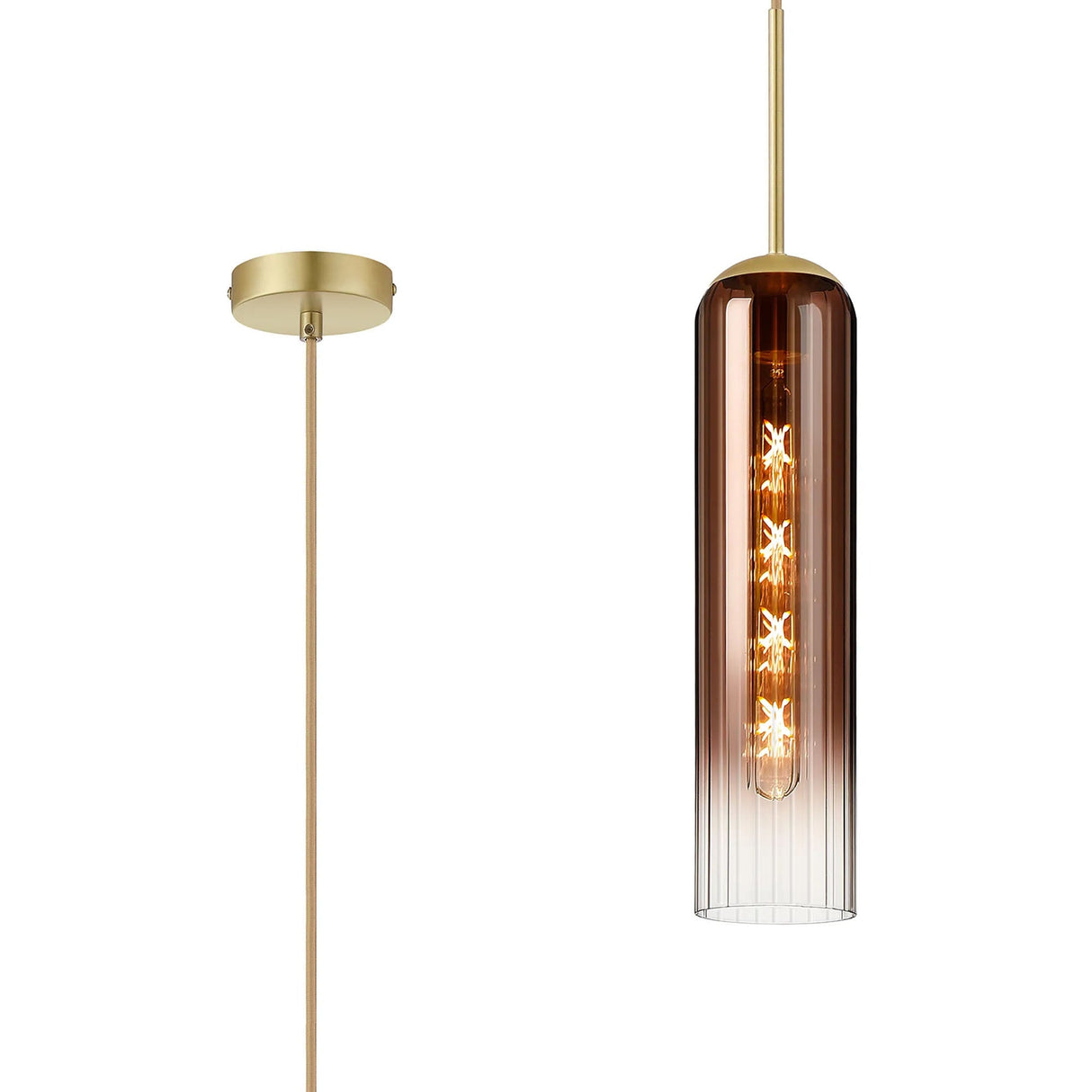 Samed Single Pendant, 1 Light Adjustable E27, Satin Gold / Copper Fade