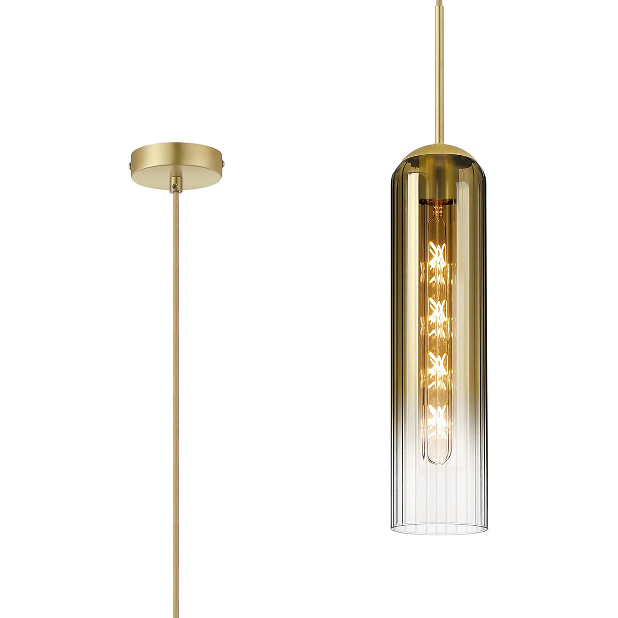 Samed Single Pendant, 1 Light Adjustable E27, Satin Gold / Gold Fade