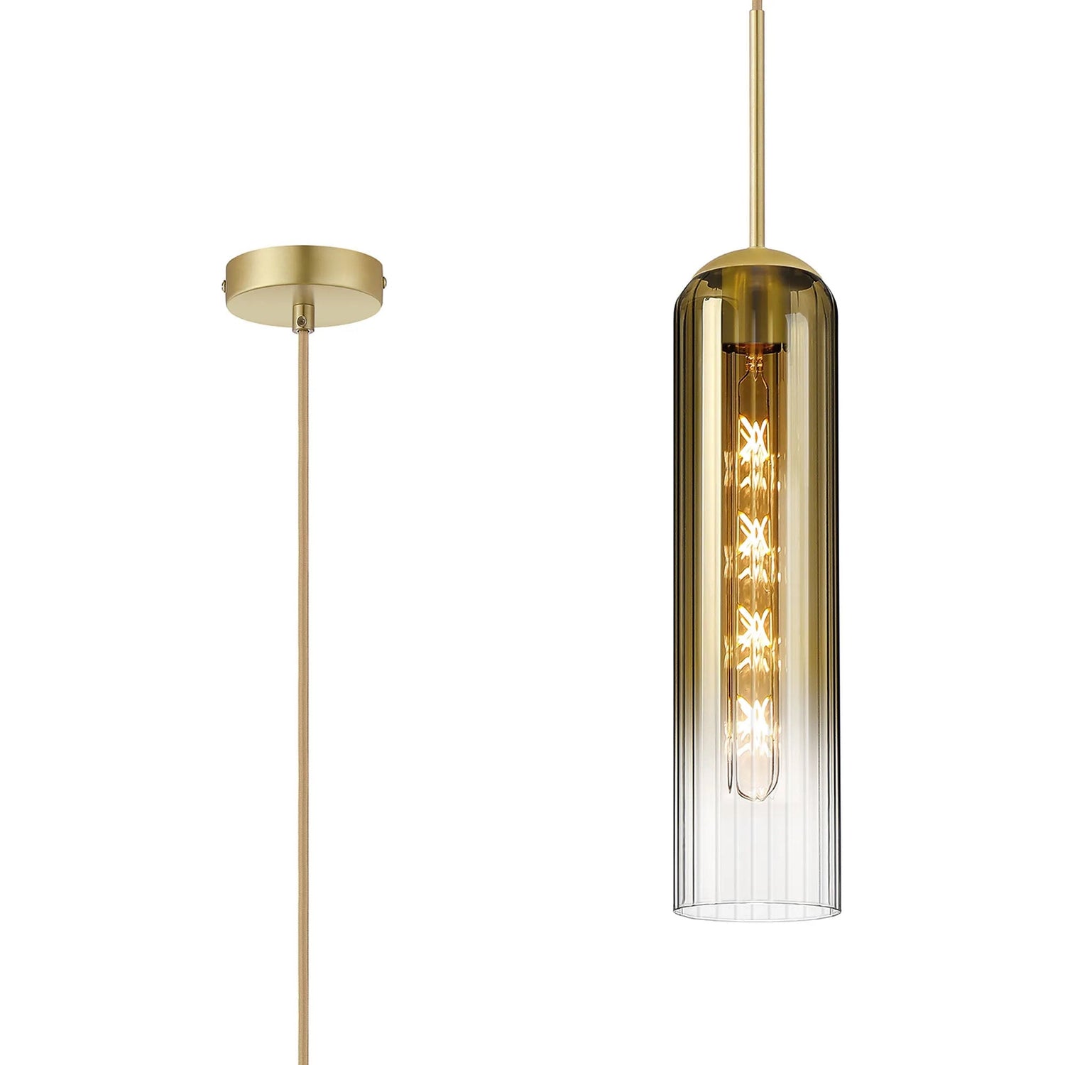 Samed Single Pendant, 1 Light Adjustable E27, Satin Gold / Gold Fade