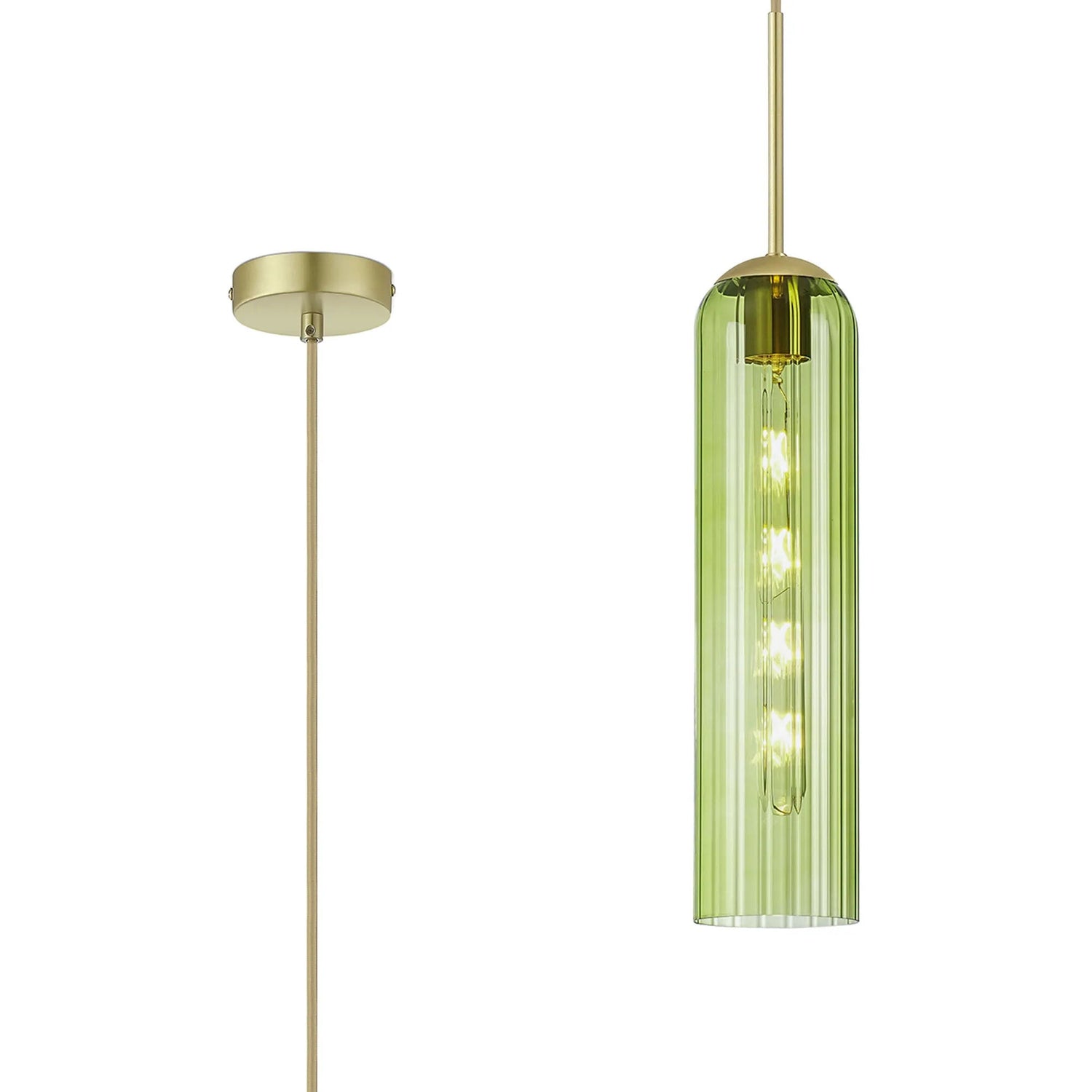 Samed Single Pendant, 1 Light Adjustable E27, Satin Gold / Green