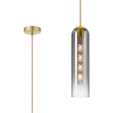 Samed Single Pendant, 1 Light Adjustable E27, Satin Gold / Smoke Fade