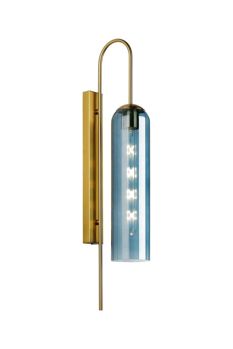 Samed 70cm Curved Wall Light, 1 Light E27, Brass Gold / Blue