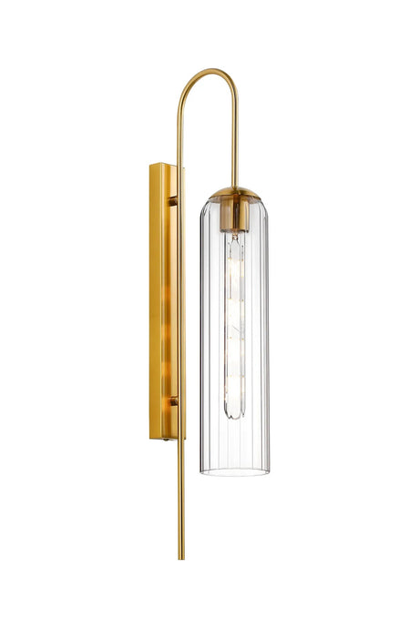 Samed 70cm Curved Wall Light, 1 Light E27, Brass Gold / Clear