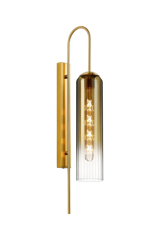 Samed 70cm Curved Wall Light, 1 Light E27, Brass Gold / Gold Fade