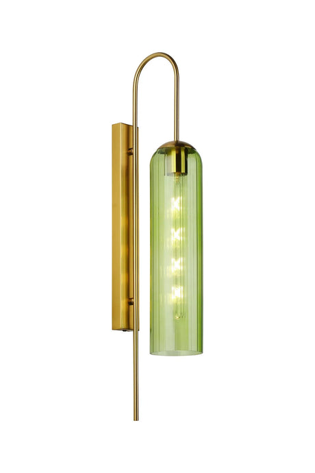 Samed 70cm Curved Wall Light, 1 Light E27, Brass Gold / Green