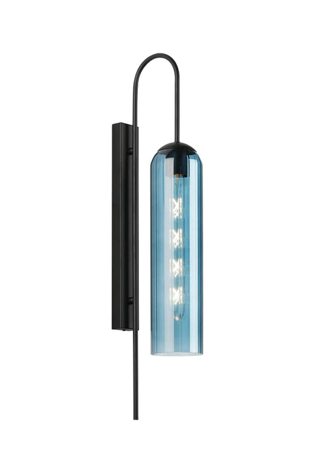 Samed 70cm Curved Wall Light, 1 Light E27, Satin Black / Blue