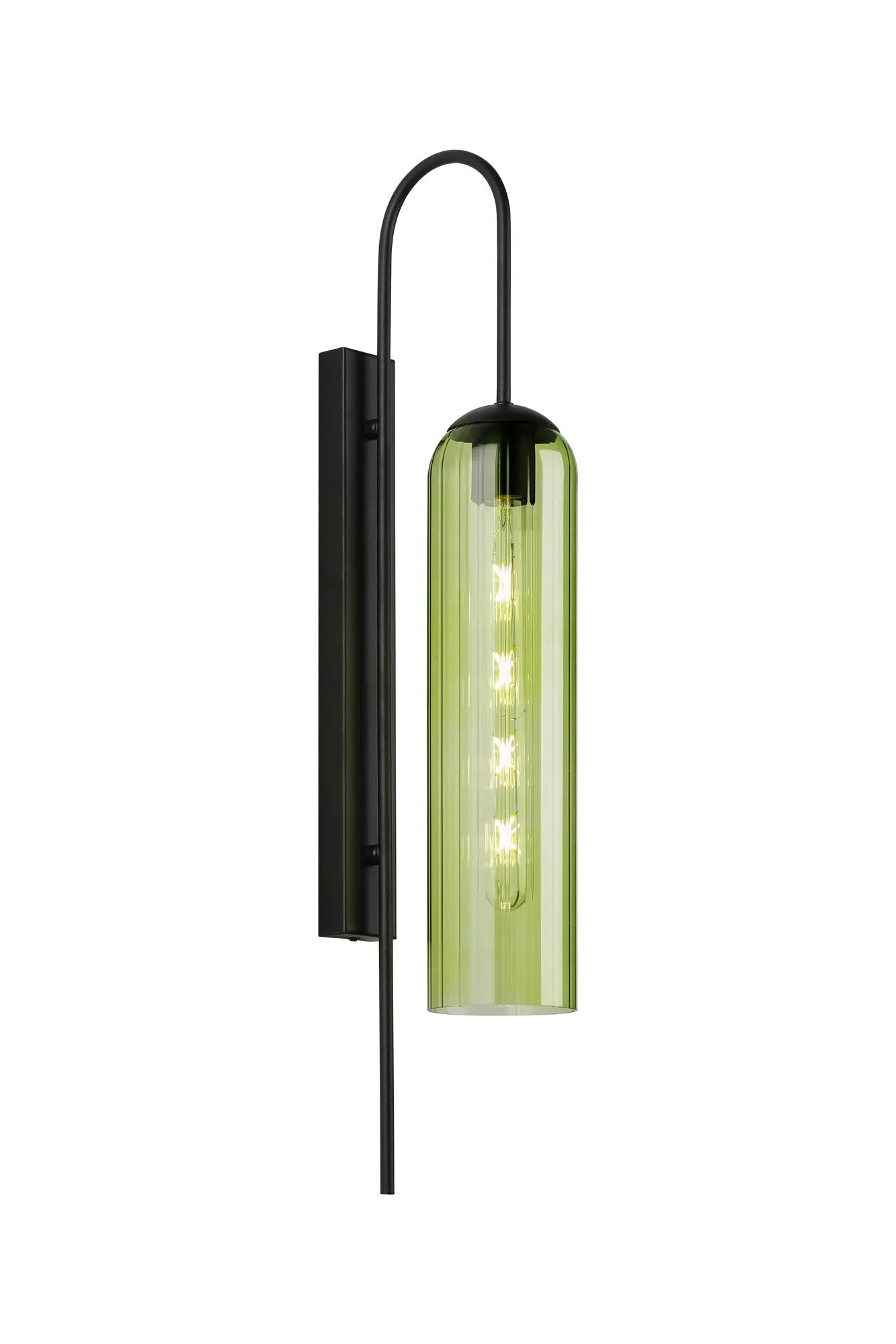 Samed 70cm Curved Wall Light, 1 Light E27, Satin Black / Green