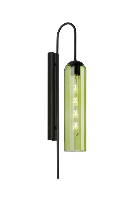 Samed 70cm Curved Wall Light, 1 Light E27, Satin Black / Green