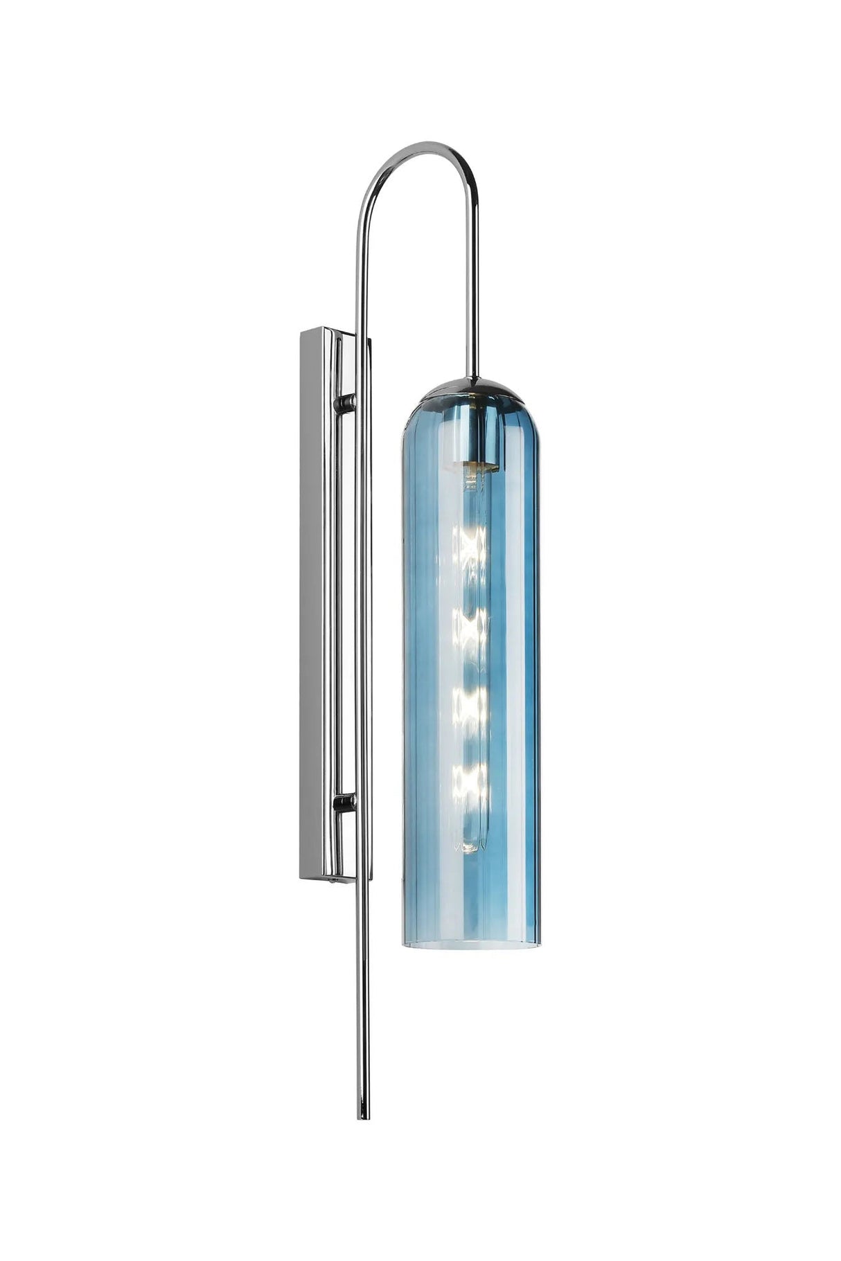 Samed 70cm Curved Wall Light, 1 Light E27, Polished Nickel / Blue