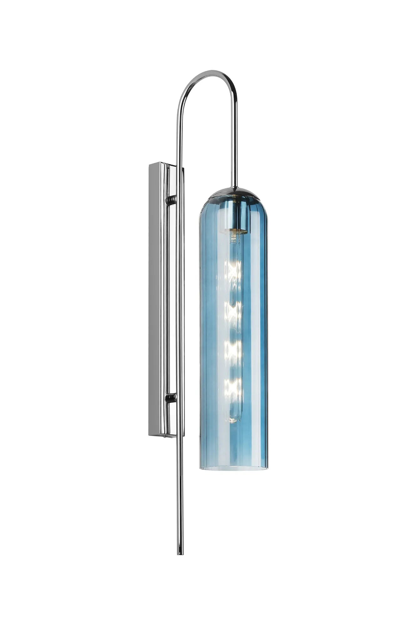 Samed 70cm Curved Wall Light, 1 Light E27, Polished Nickel / Blue