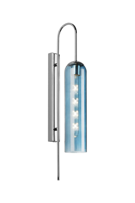 Samed 70cm Curved Wall Light, 1 Light E27, Polished Nickel / Blue