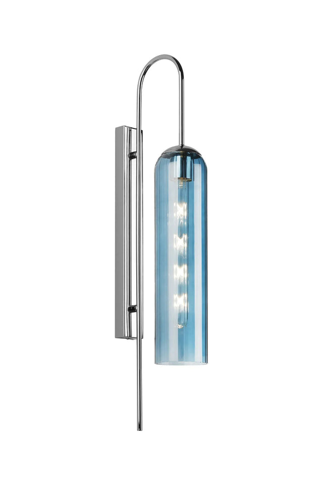 Samed 70cm Curved Wall Light, 1 Light E27, Polished Nickel / Blue