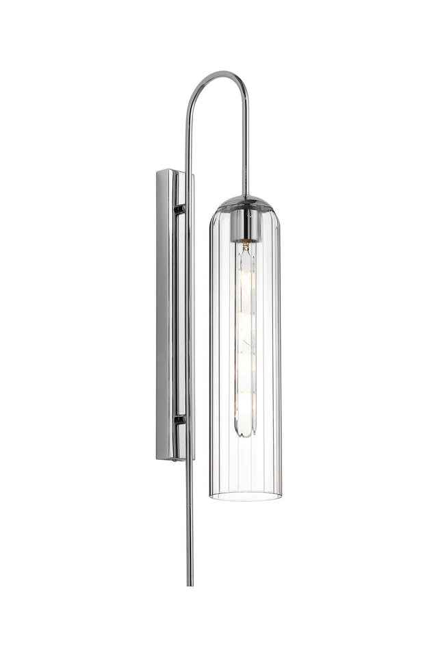 Samed 70cm Curved Wall Light, 1 Light E27, Polished Nickel / Clear