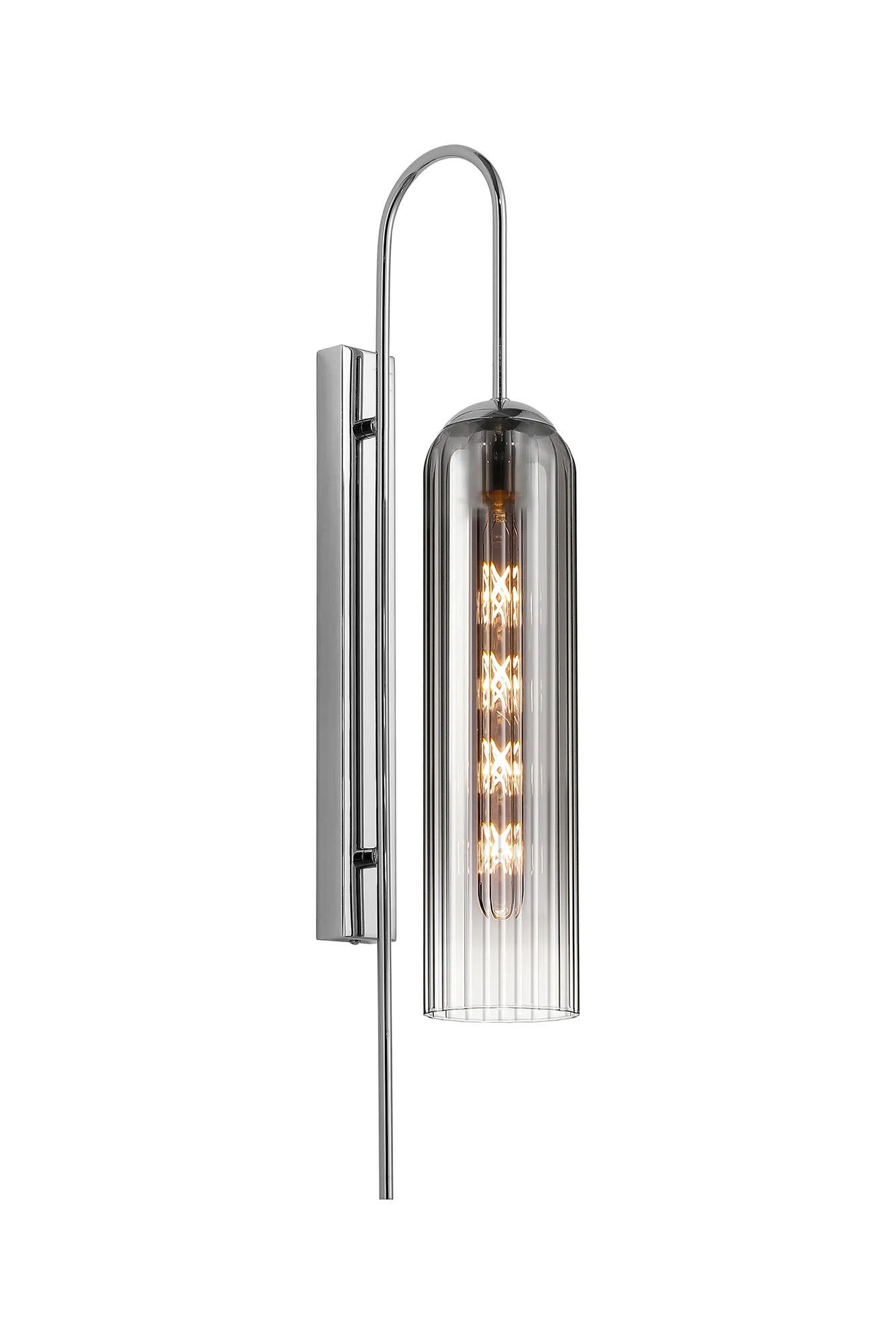 Samed 70cm Curved Wall Light, 1 Light E27, Polished Nickel / Smoke Fade