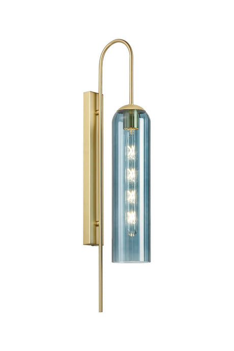 Samed 70cm Curved Wall Light, 1 Light E27, Satin Gold / Blue