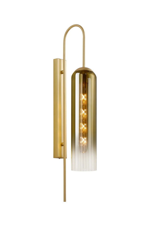 Samed 70cm Curved Wall Light, 1 Light E27, Satin Gold / Gold Fade