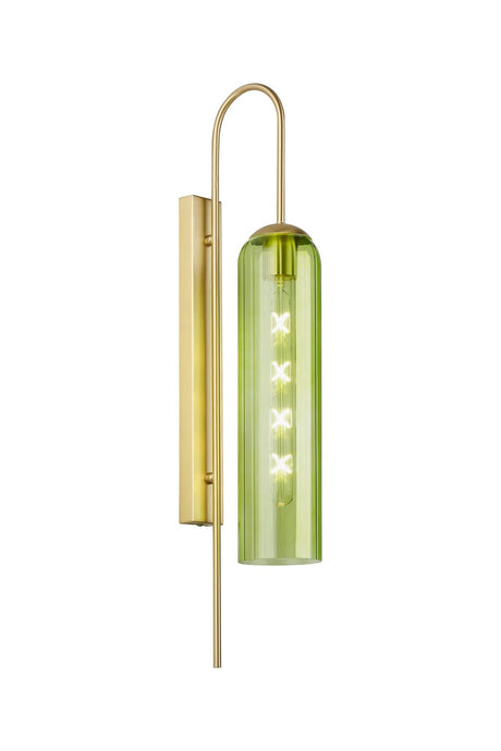 Samed 70cm Curved Wall Light, 1 Light E27, Satin Gold / Green