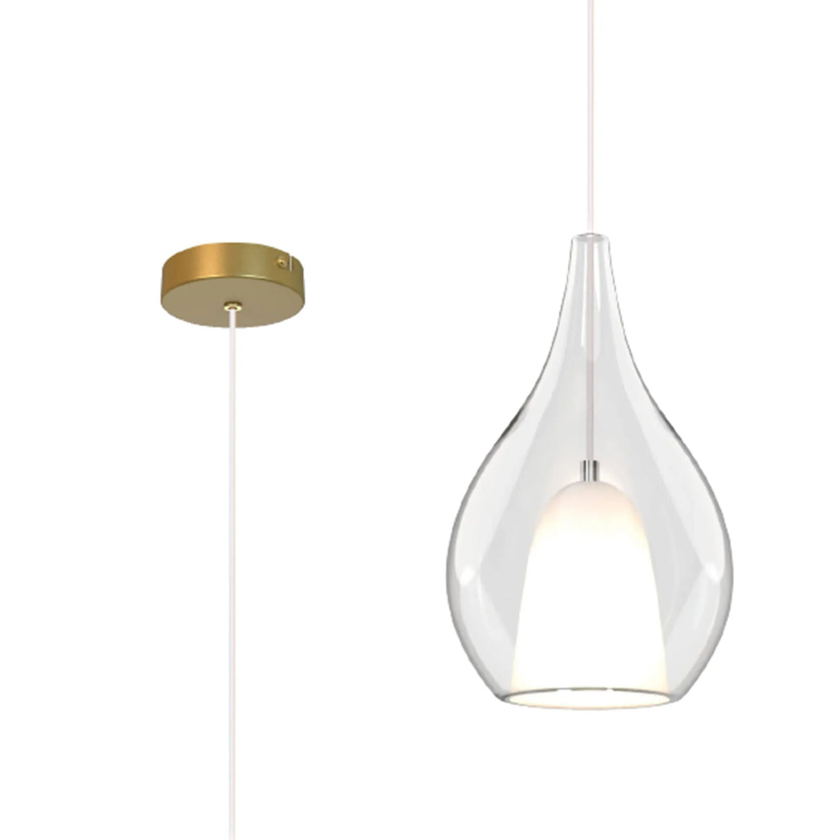 Sanson Pendant Teardrop Shade, 1 x E27, Gold/Clear Glass