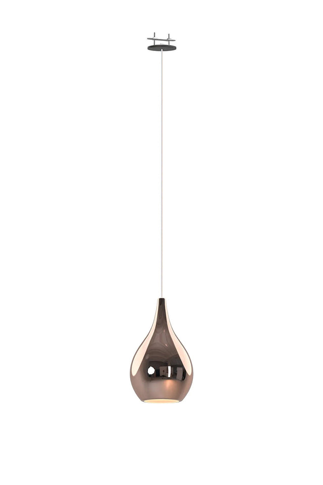 Sanson Recessed Pendant With Teardrop Shade, 1 Light E27, Black/Copper Glass With Frosted Inner