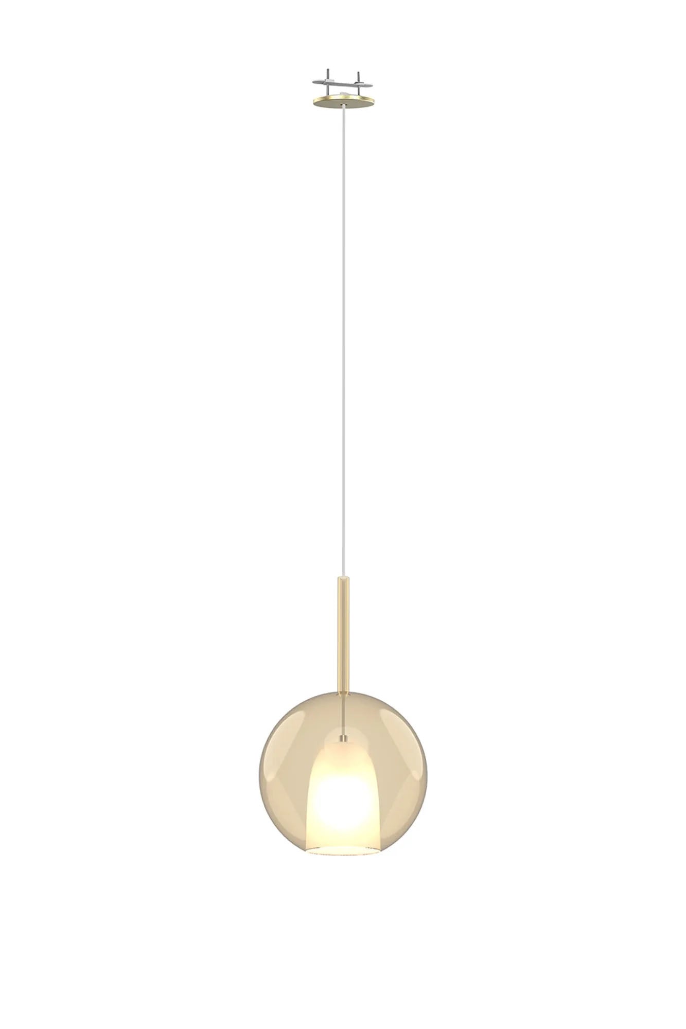 Sanson Recessed Pendant With Round Shade, 1 Light E27, Antique Brass/Cognac Glass With Frosted Inner