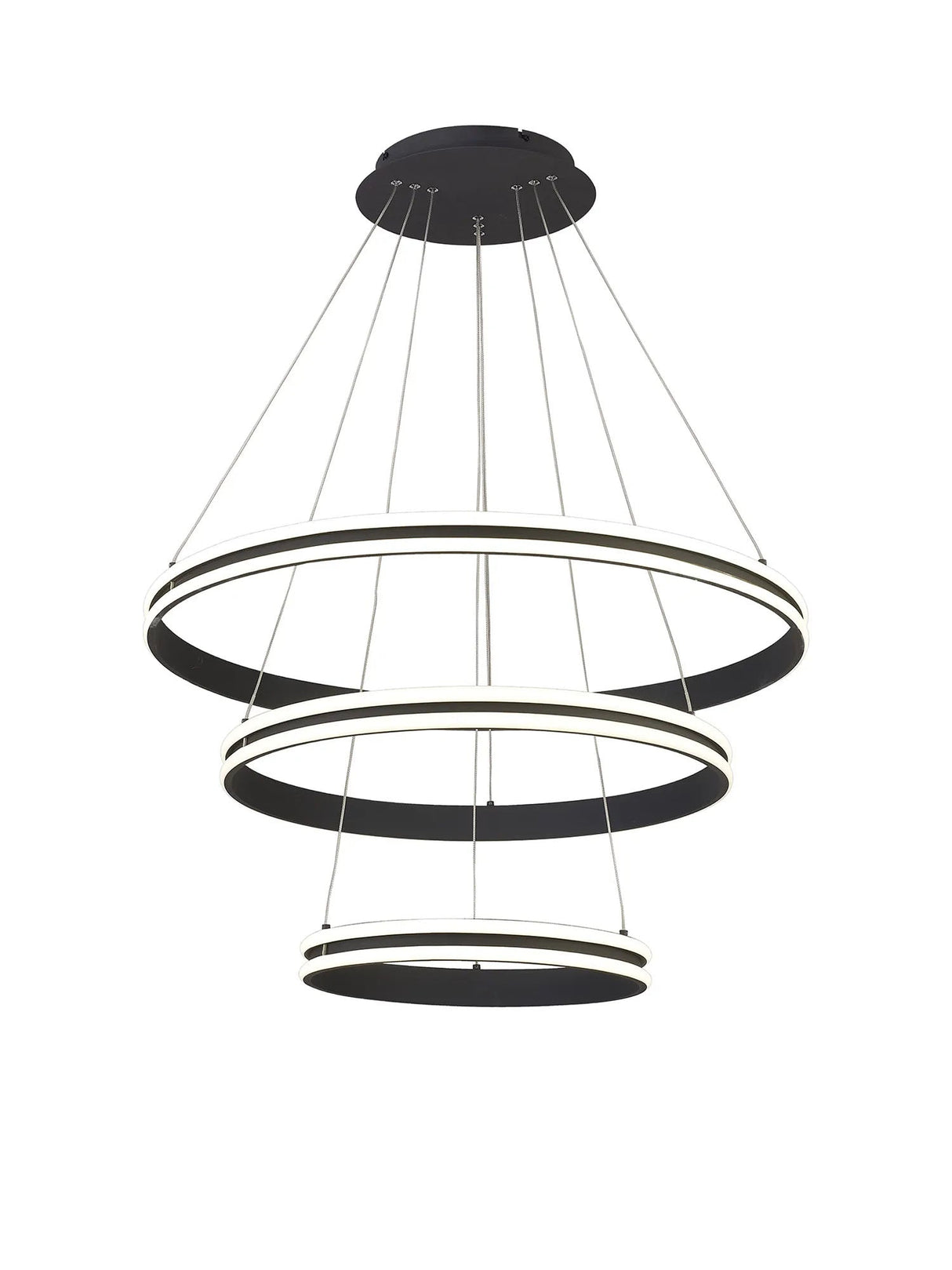 Schwarz Pendant, 3 Light 50W,30W,20W LED, 3500K, Dimmable, Graphite