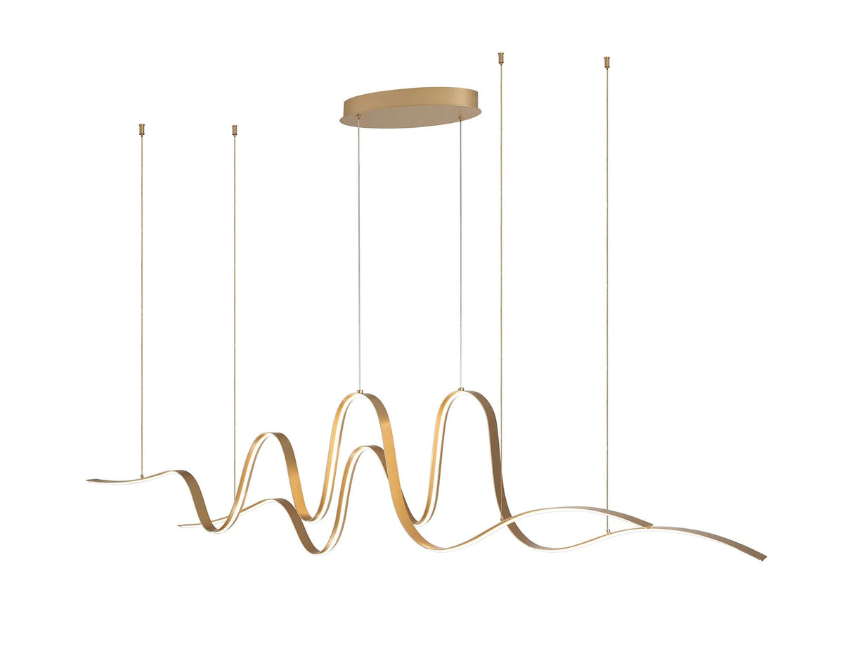 Seek Double Wave Pendant, 1 x 65W LED, Triac Dimmable, 3000K, 3600lm, Gold, 3yrs Warranty