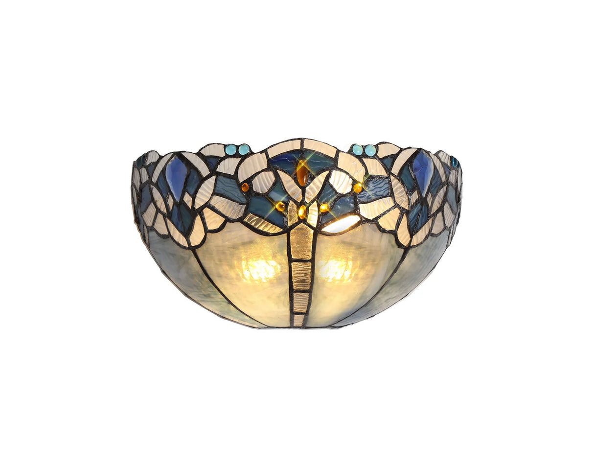 Siddall Tiffany 30cm Wall Lamp, 2 x E14, Blue/Clear Crystal