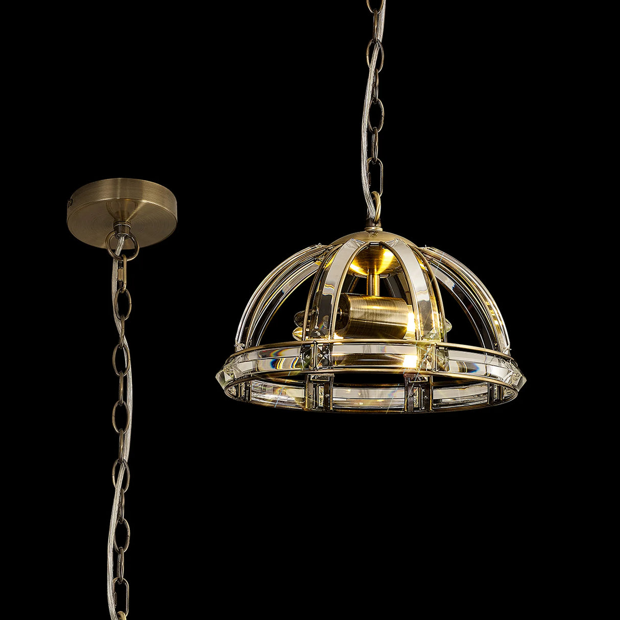 Ellison Small Dome Pendant, 2 x E27, Antique Brass