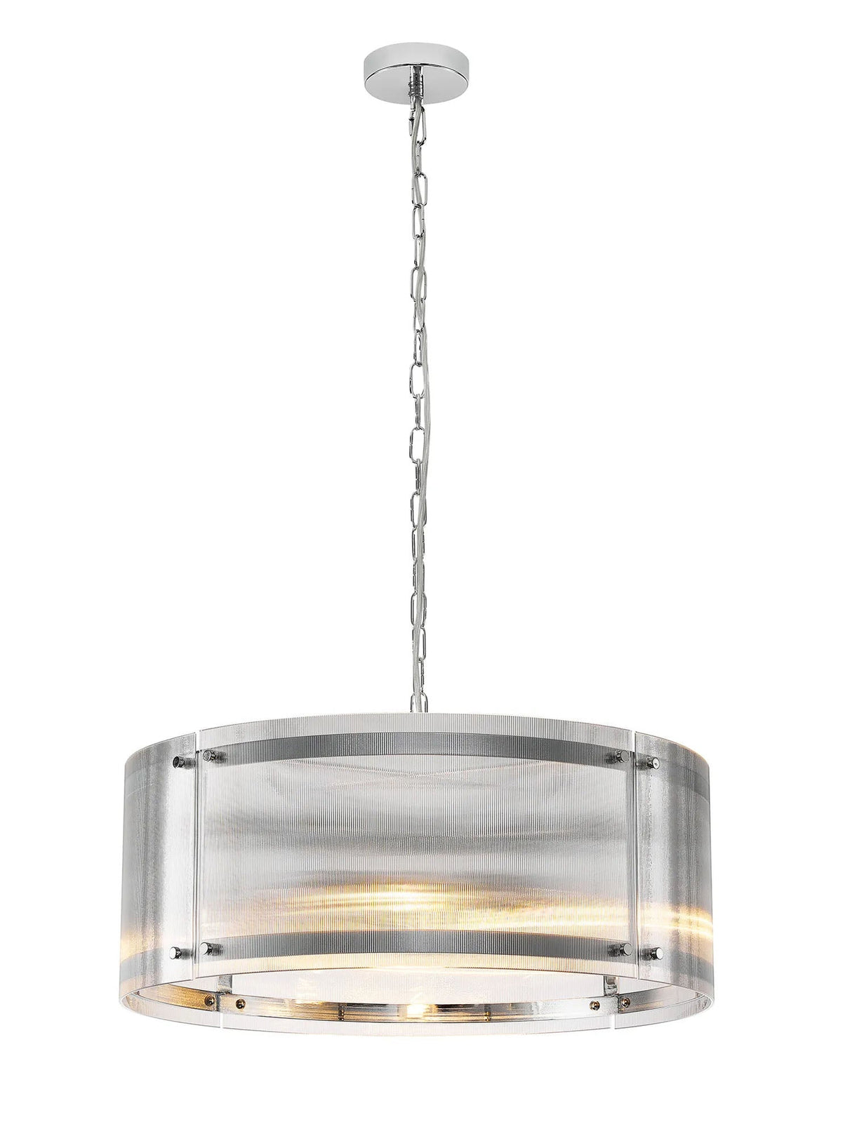 Stuckey 56.5cm Pendant, 4 x E27, Polished Chrome / Narrow Ribbed Clear (B) Glass