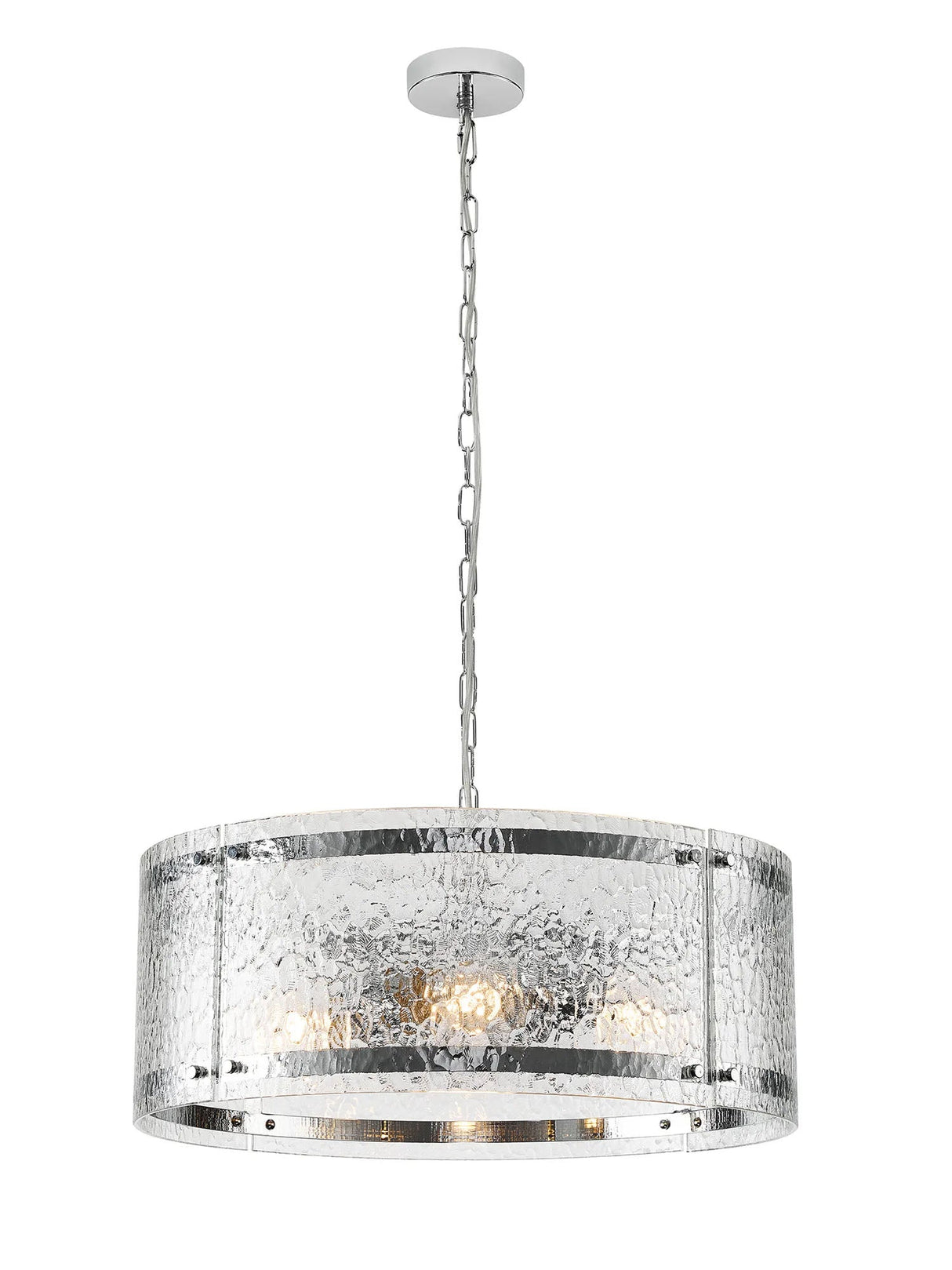 Stuckey 56.5cm Pendant, 4 x E27, Polished Chrome / Cobbled Clear (D) Glass
