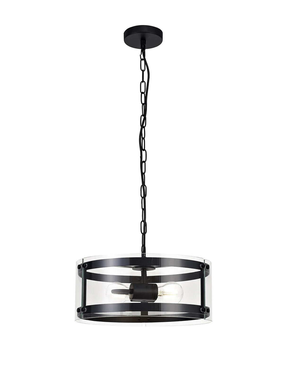 Stuckey Pendant, 2 x E27, Matt Black / Plain Clear (A) Glass