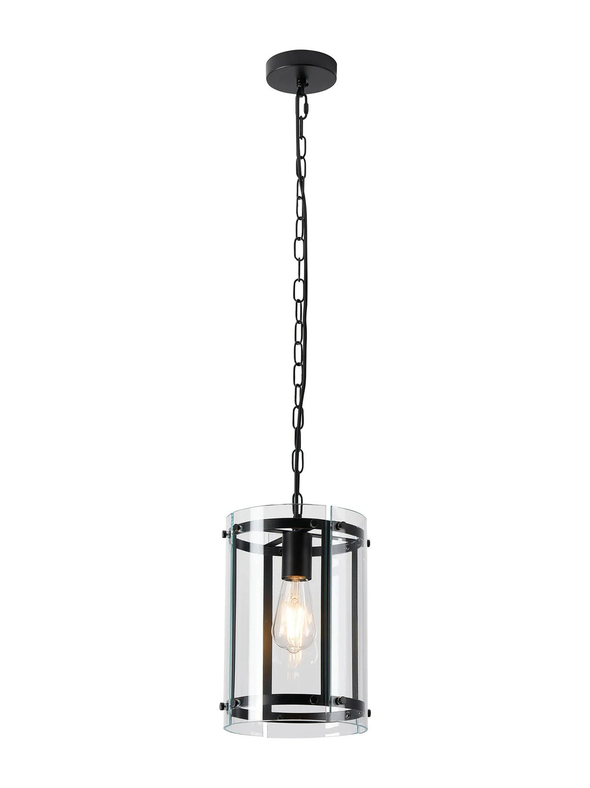 Stuckey Pendant, 1 x E27, Matt Black / Plain Clear (A) Glass