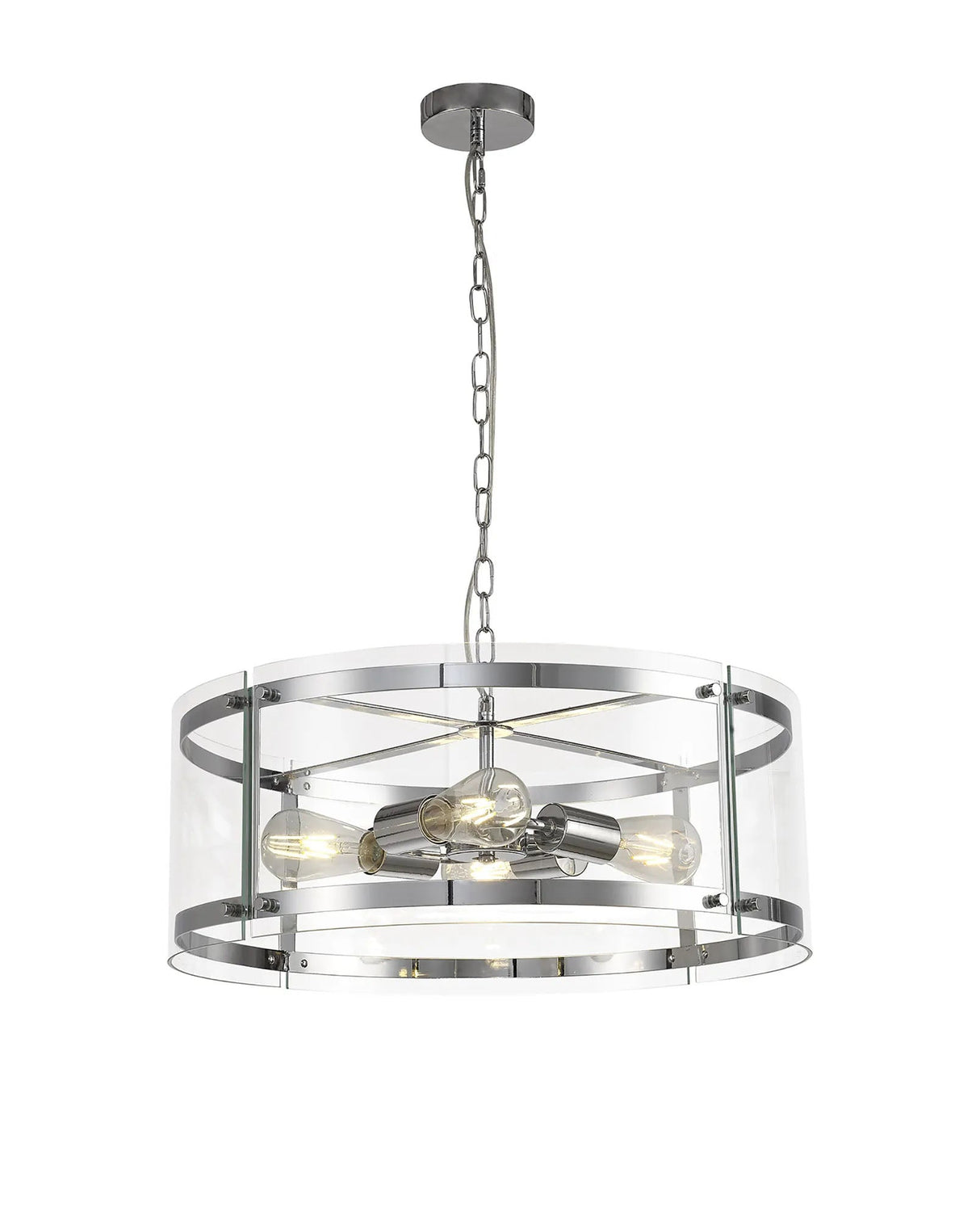 Stuckey Pendant, 4 x E27, Polished Chrome / Plain Clear (A) Glass