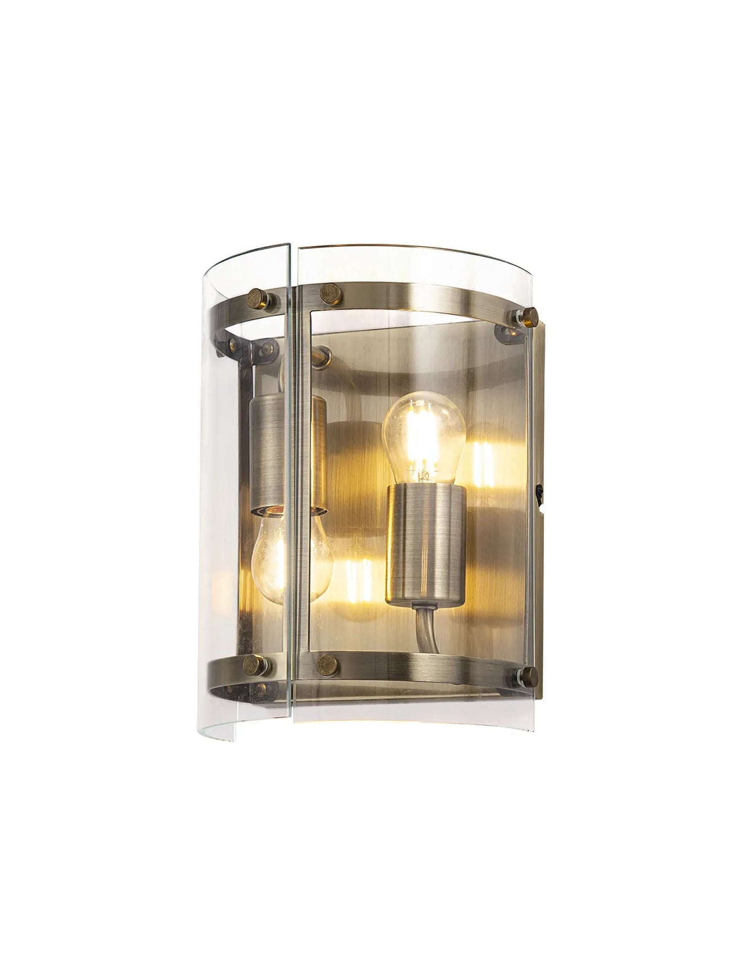Stuckey Wall Light, 2 x E27, Antique Brass / Plain Clear (A) Glass