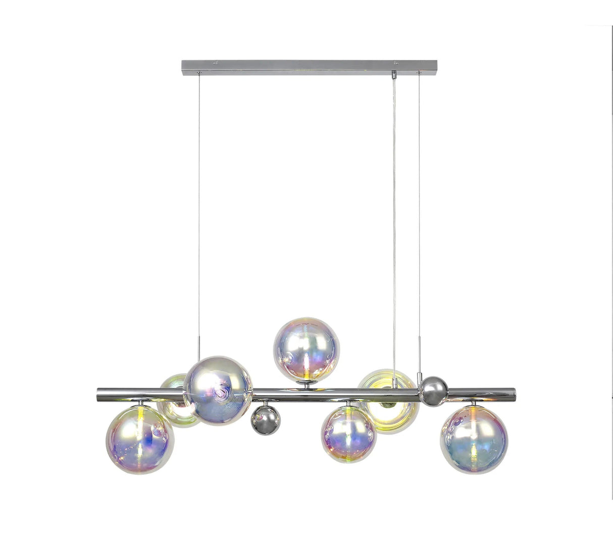Suggett Linear Pendant, 7 x G9, Polished Chrome/Iridescent/Chrome Glass